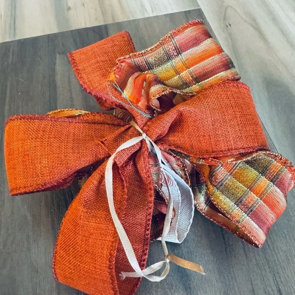 Handmade Fall Autumn Plaid Pumpkin Ribbon Bow